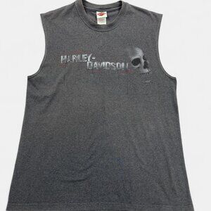 Harley Davidson Men's Large Tank Top Muscle Shirt Skull Motorcycle Biker Gray